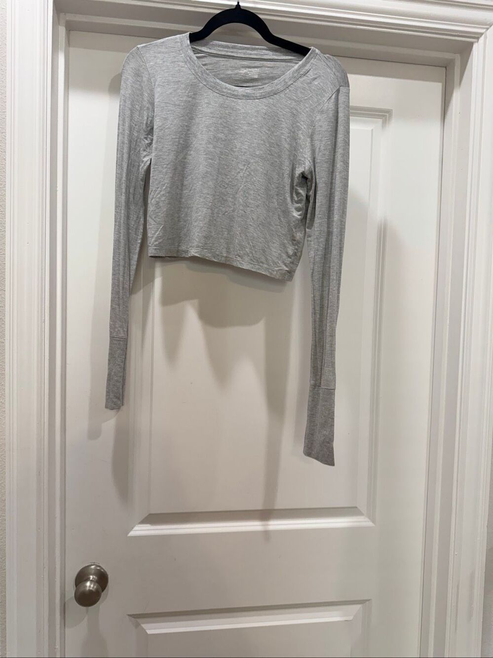 Offline By Aerie Gray Ribbed Long Sleeve Seamless Active Crop Top Size S